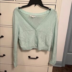 American Eagle Outfitters Mint Green Cropped V-Neck Button Cardigan